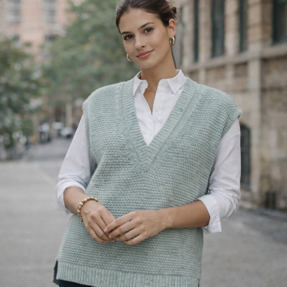 J. Jill SZ XL Tall Oversized V Neck Layering Sweater Vest In Blue Spruce